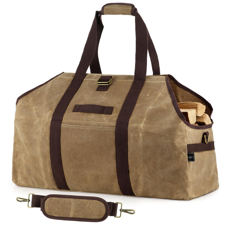 kaminholztasche Kaminholz Holzkorb Tragetasche Brennholztasche Kaminholzträger gewachstes Segeltuch