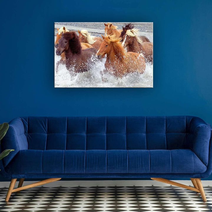 Startonight Bilder Pferde Wasser, Leinwandbilder Moderne Kunst, Tiere Wanddeko Kunstdrucke, Wandbild