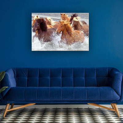 Startonight Bilder Pferde Wasser, Leinwandbilder Moderne Kunst, Tiere Wanddeko Kunstdrucke, Wandbild