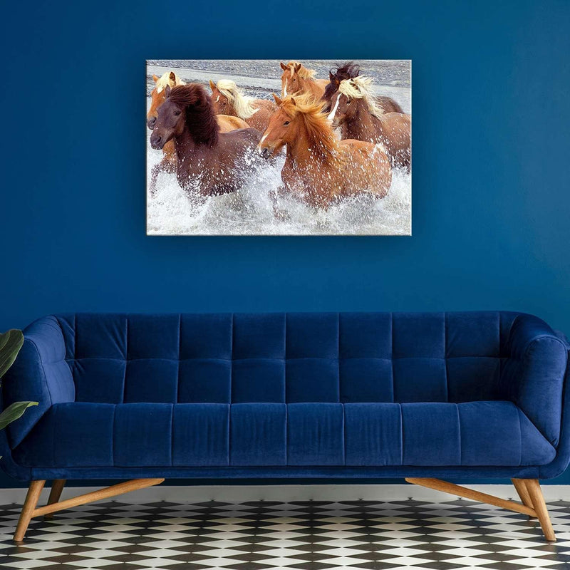 Startonight Bilder Pferde Wasser, Leinwandbilder Moderne Kunst, Tiere Wanddeko Kunstdrucke, Wandbild