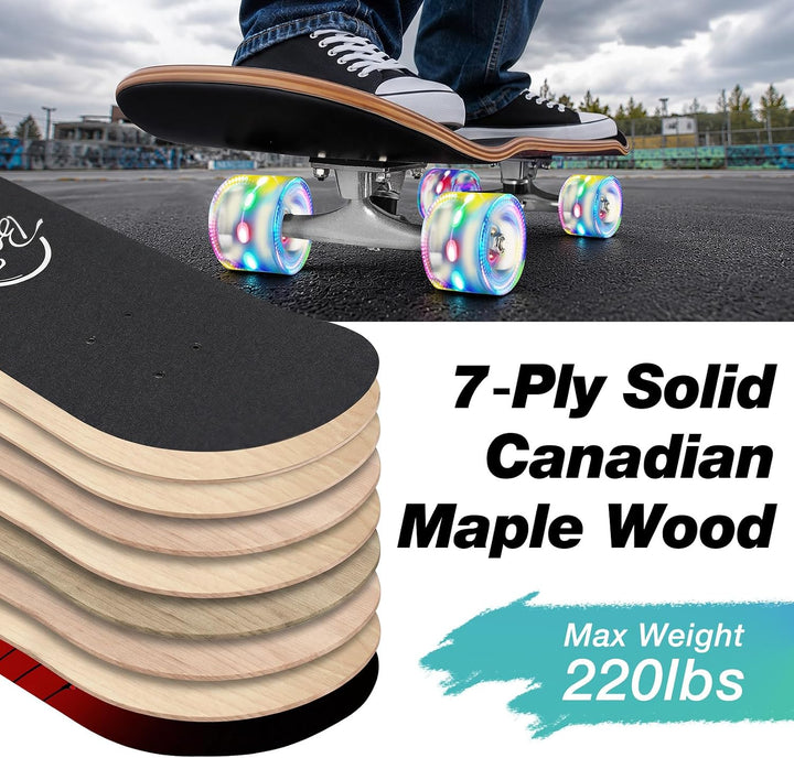 BELEEV Skateboard 31x8 Zoll Komplette Cruiser Skateboard für Kinder Jugendliche Erwachsene, 7-Lagige