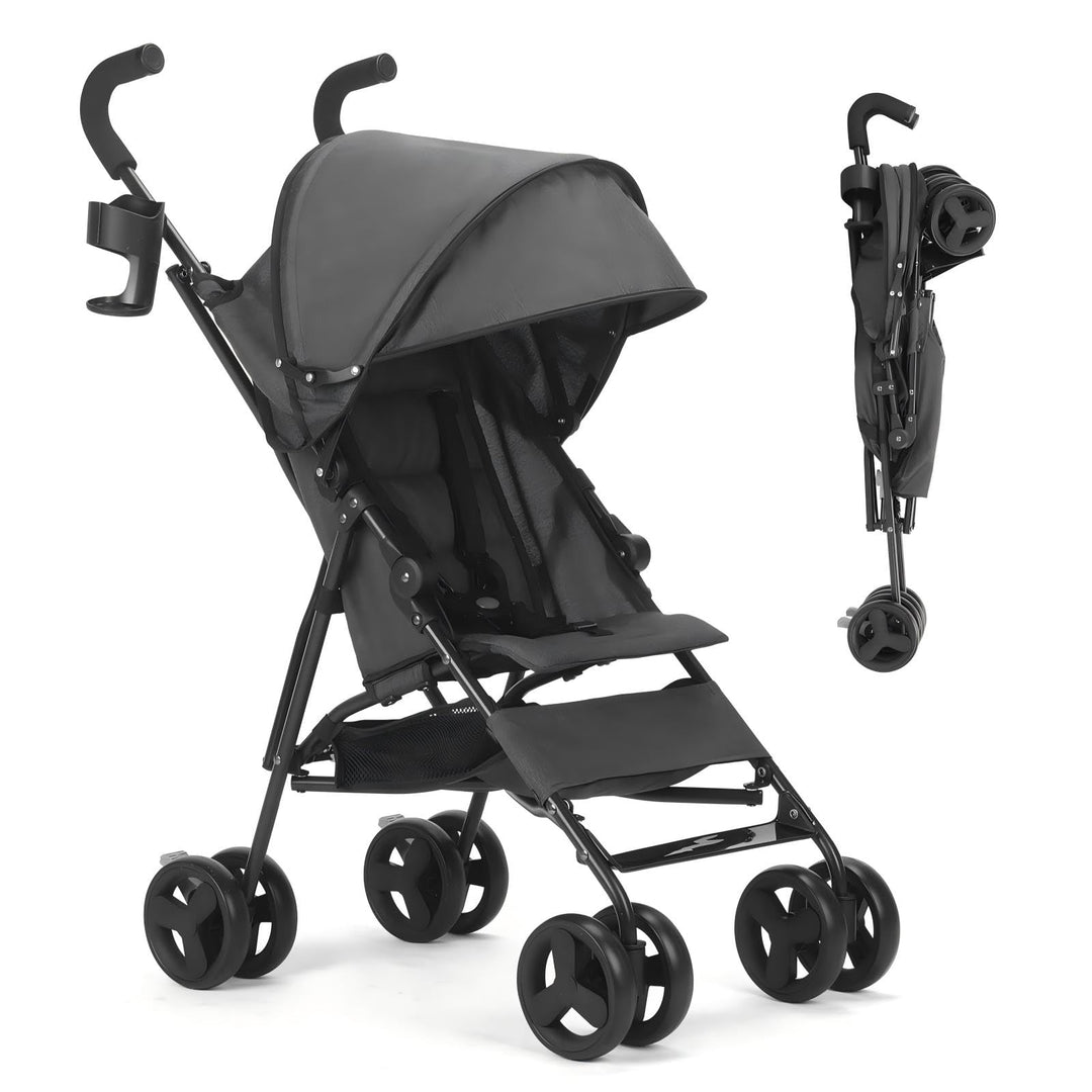 Einhändig klappbarer, leichter Kinderwagen, grosser Aufbewahrungskorb, Verdeck, Getränkehalter, komp