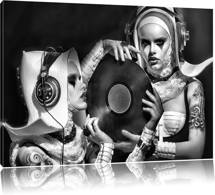 Pixxprint Mysteriöse DJ Frauen als Leinwandbild/Grösse: 100x70 / Wandbild/Kunstdruck/fertig bespannt