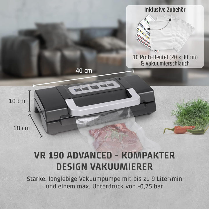 Caso HC170 Vakuumiergerät, inkl. 10 Folienbeutel mit 20x30cm, Schweisszeit einstellbar, starke Pumpe