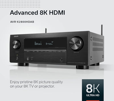 Denon AVR-X2800HDAB 7.2-Kanal AV-Receiver, HiFi Verstärker mit Dolby Atmos, DTS:X, 6 HDMI Eingängen