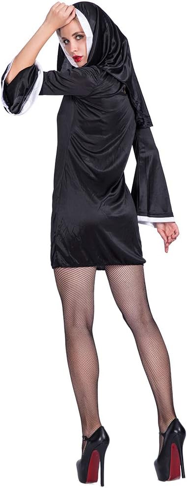 EraSpooky Damen Nonne Klosterfrau Kostüm Faschingskostüme Cosplay Halloween Party Karneval Fastnacht