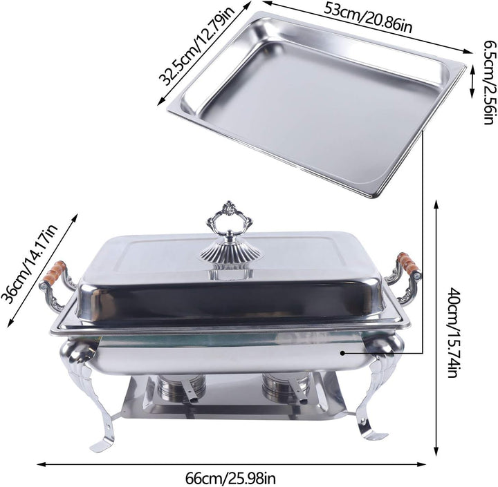 RainWeel Edelstahl Speisewärmer, Chafing Dish Wärmebehälter mit Holzgriff für Hotel Catering Buffet