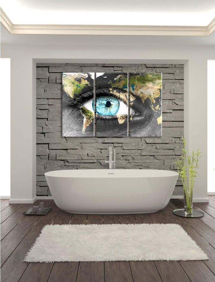 Pixxprint Die Erde gezeichnet auf EIN Gesicht Schwarz/Weiss 3-Teiler Leinwandbild 120x80 Bild auf Le