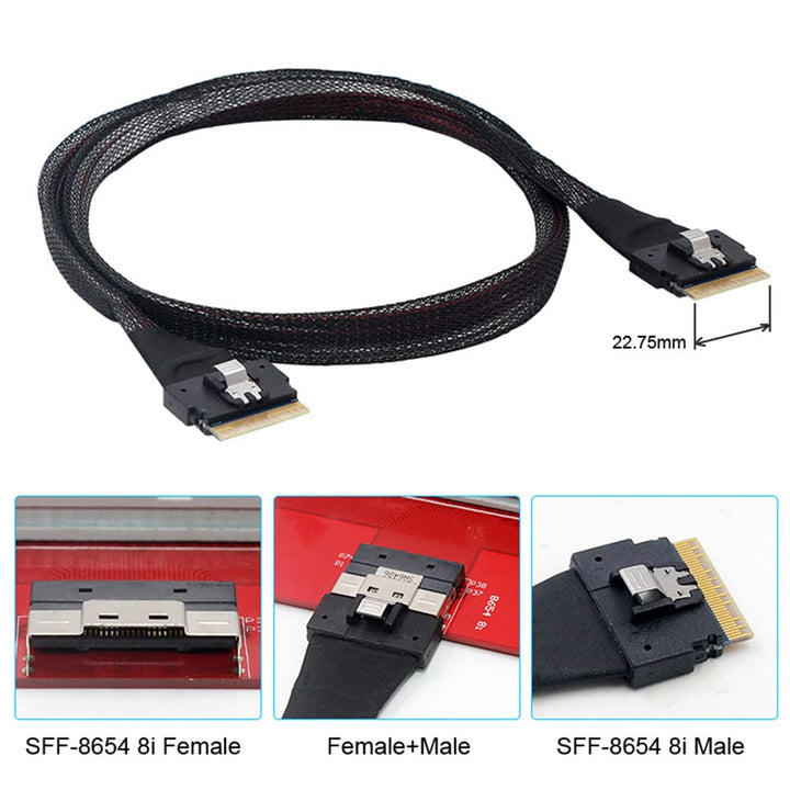 xiwai PCI-E Slimline SAS 4.0 SFF-8654 8i 74pin Host auf SFF-8654 74pin Slim SAS Target Kabel 50cm SF
