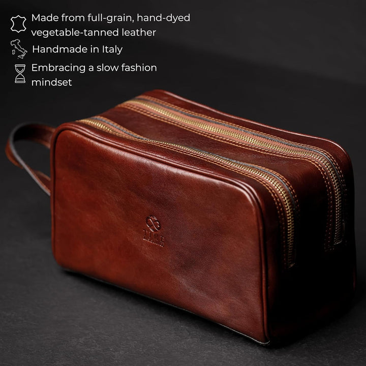 Kulturbeutel Leder Herren - Kosmetikbeutel - Waschtasche für Männer - 100% Echtleder - Hochwertige K