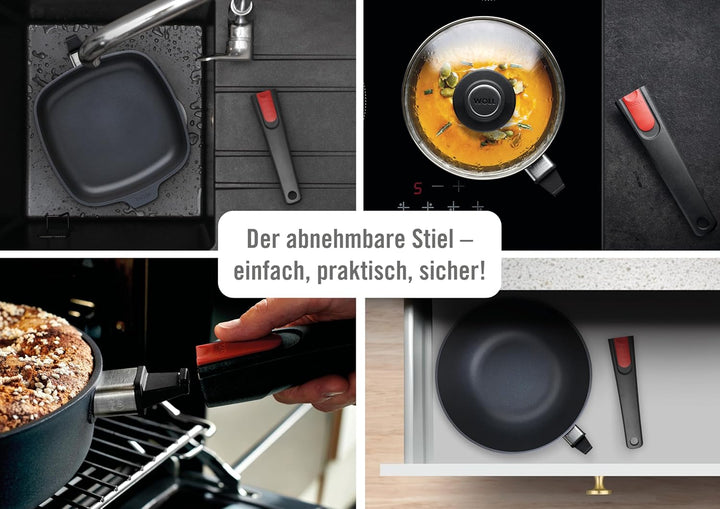 Woll Diamond Lite Flachpfanne - Induktiv -, Ø 22 cm, 5 cm hoch, mit abnehmbarem Stiel - Geeignet für