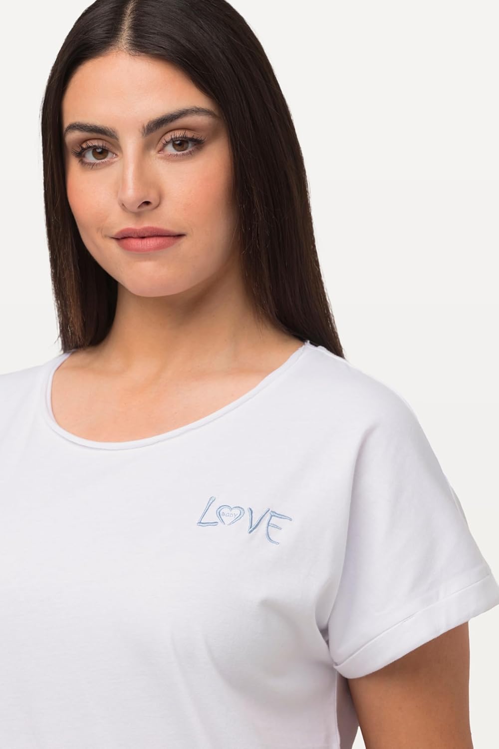 Ulla Popken Damen Loungewear, Oversized, Love Stickerei, Rundhals, Halbarm T-Shirt 50-52 Grosse Grös