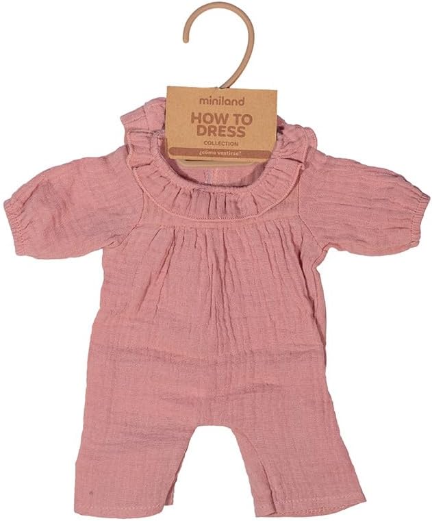 Miniland - Kleidung für 38 cm Puppe, Bekleidungszubehör für Puppen, Pyjama mit Mütze (Rosa)