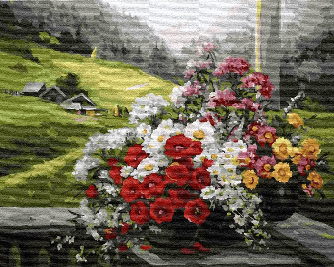 Artnapi Malen nach Zahlen Erwachsene mit Rahmen | DIY Handgemalt | Blumen - Alpine Landschaft | Kit