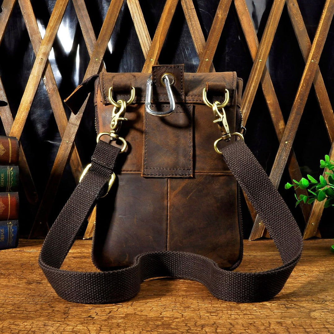Le'aokuu Herren Verrückt Pferd Leder Tasche Freizeit Universität Schultasche Reisetasche Schultertas