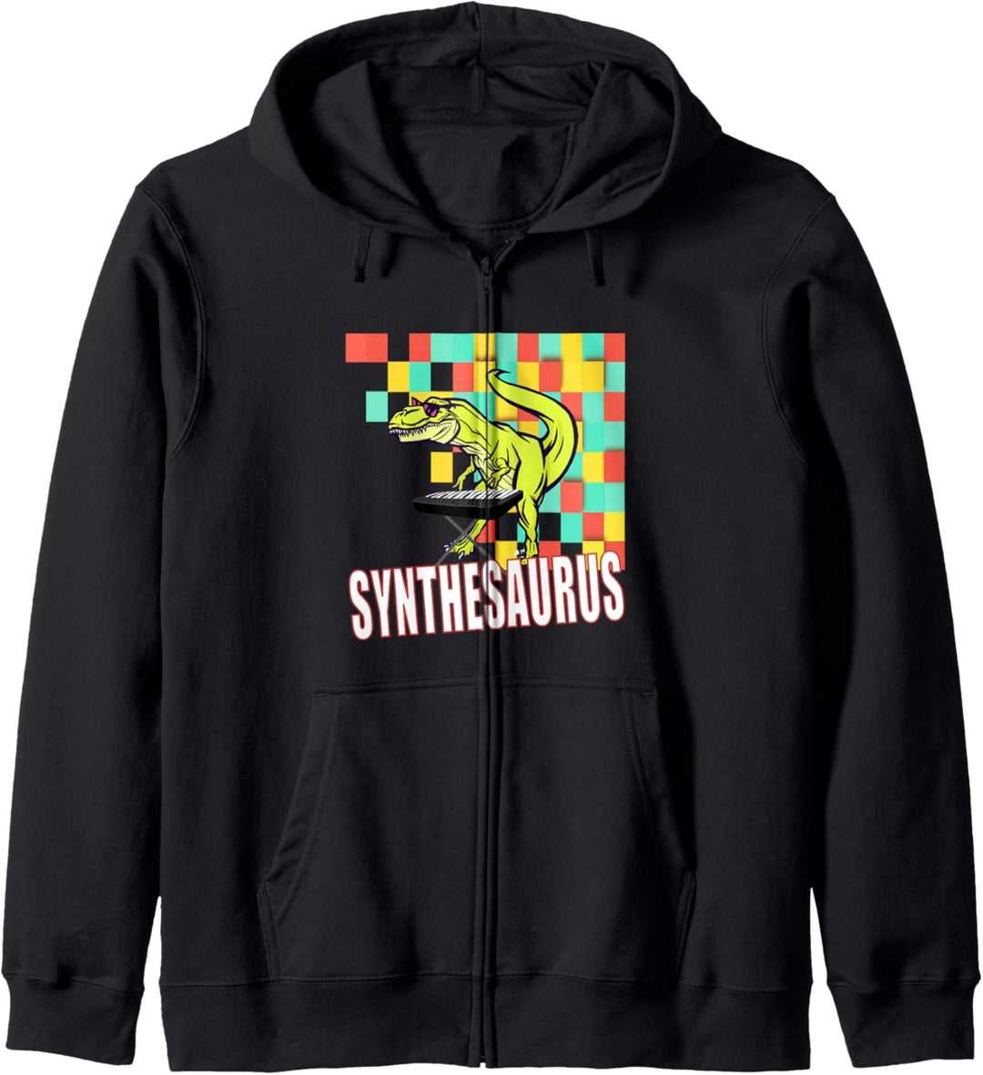 Synthesizer Keytar Synthwave Synthesaurus Lustig Geschenk Kapuzenjacke