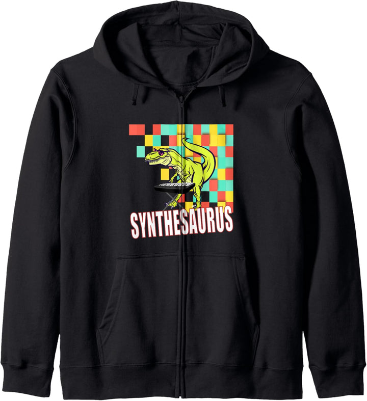 Synthesizer Keytar Synthwave Synthesaurus Lustig Geschenk Kapuzenjacke