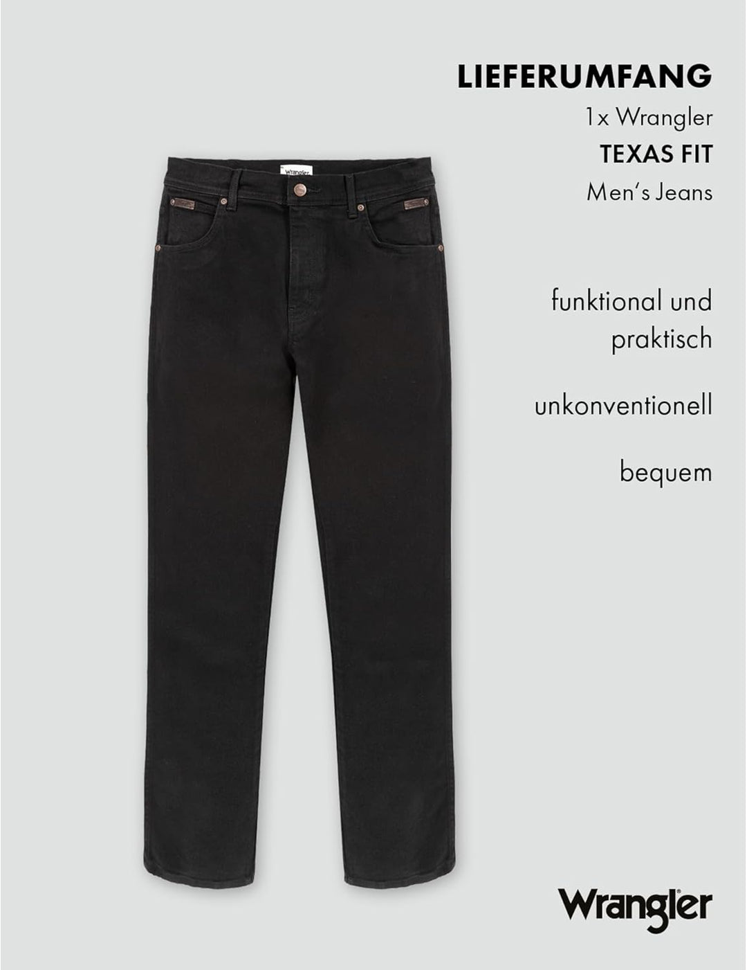 Wrangler Herren Texas Jeans 34W / 36L Black Overdye, 34W / 36L Black Overdye