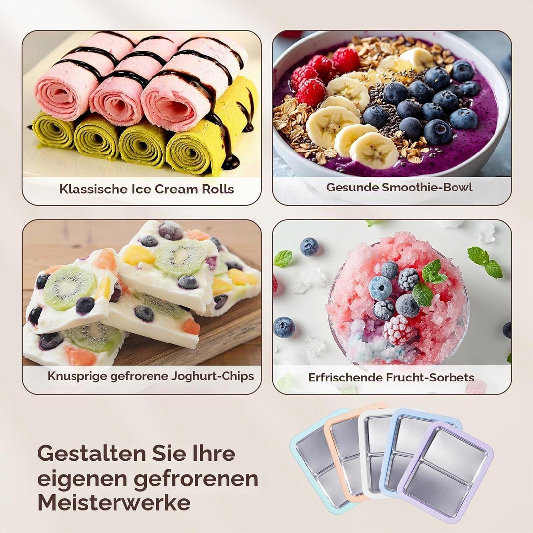 Doppelplatte mit 4 Spateln, Eis Roll Platte Eisplatte, Ice Cream Rolls Maker für Kinder Familie Gela