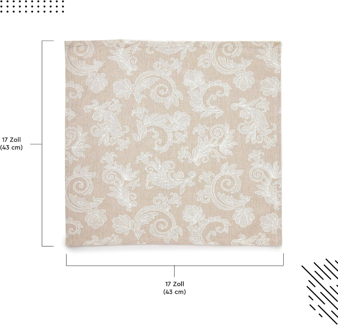Encasa XO Esstisch Servietten Set von 12 I Grösse 45x45 cm I Blumen Beige Jacquard -Stil Druck Auf H