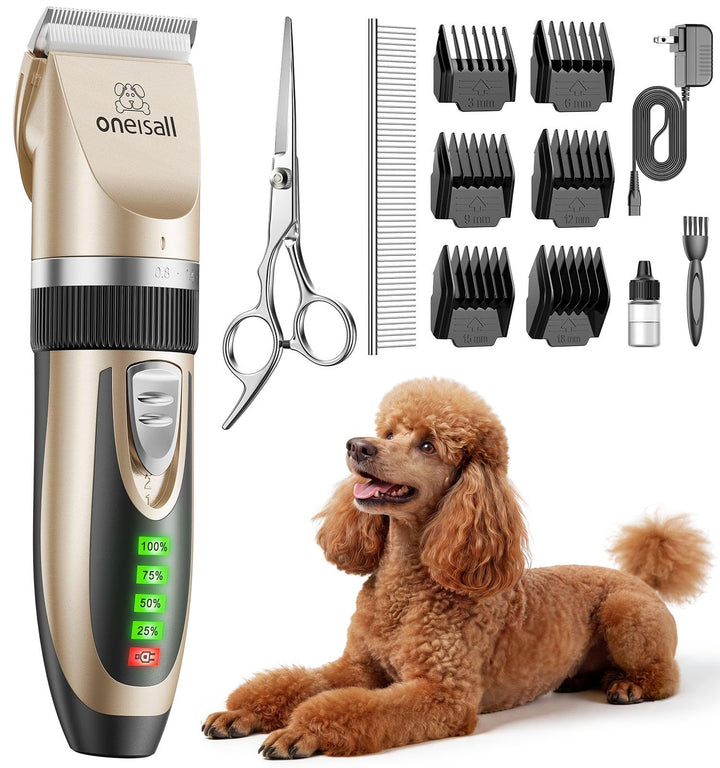 oneisall Dog Clippers Low Noise, 2-Speed Quiet Dog Grooming Kit Rechargeable Cordless Pet Hair Clipp