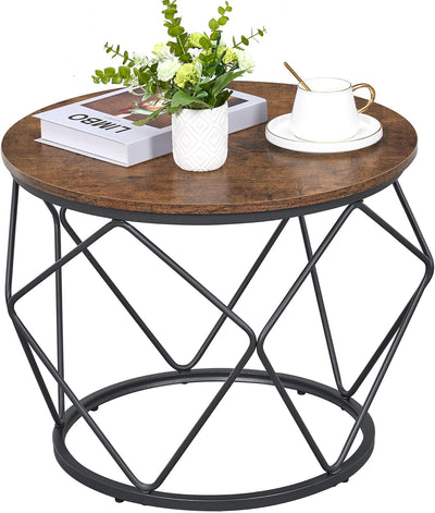 Hzuaneri Couchtisch rund, 2er Set Beistelltische, Beistelltisch-Set mit Metallrahmen, Kleiner Beiste