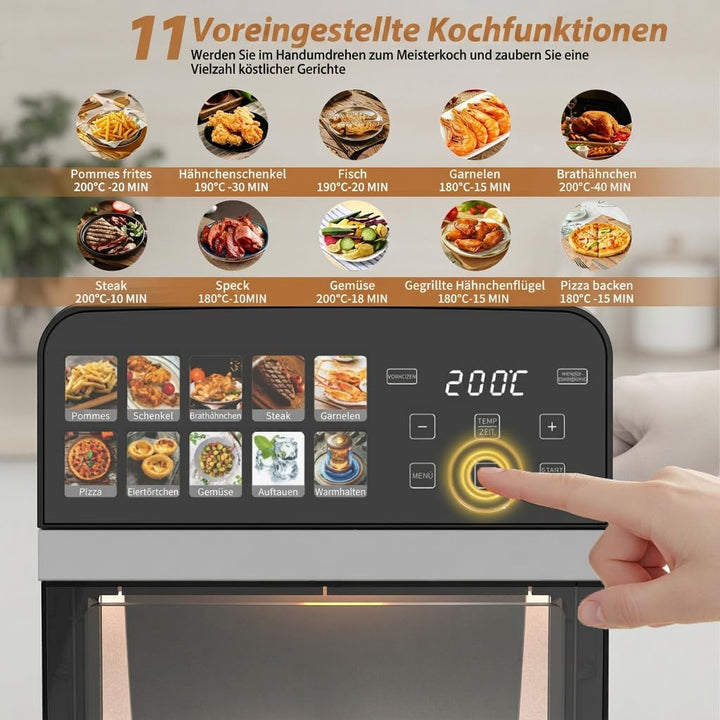 Heissluftfritteuse 10L, Fettfreie Fritteuse mit grosser Kapazität 1800W