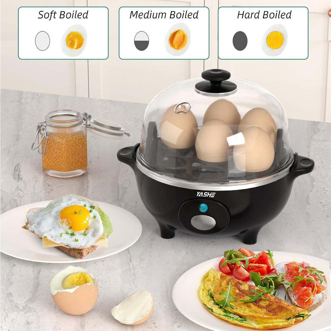 YASHE Eierkocher, 360W Kompakter Egg Cooker Multifunktional, 7 Eier leicht zu Pellen, Weich, Mittel,