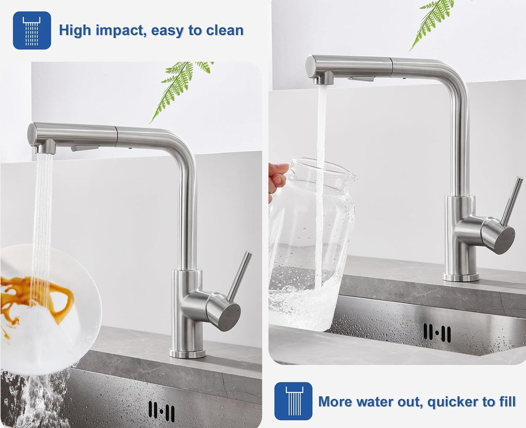 WOOHSE Wasserhahn Küche Ausziehbar, 360°Drehbare Küchenarmatur mit Brause Ausziehbar, Hochdruck Spül