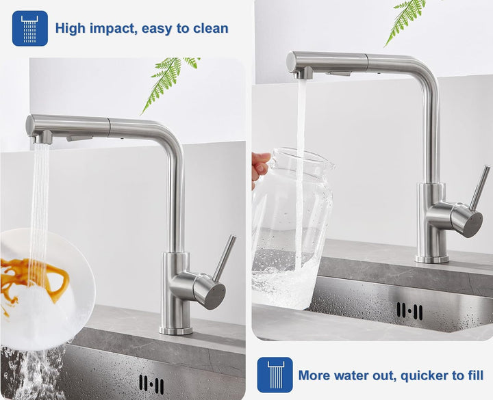 WOOHSE Wasserhahn Küche Ausziehbar, 360°Drehbare Küchenarmatur mit Brause Ausziehbar, Hochdruck Spül