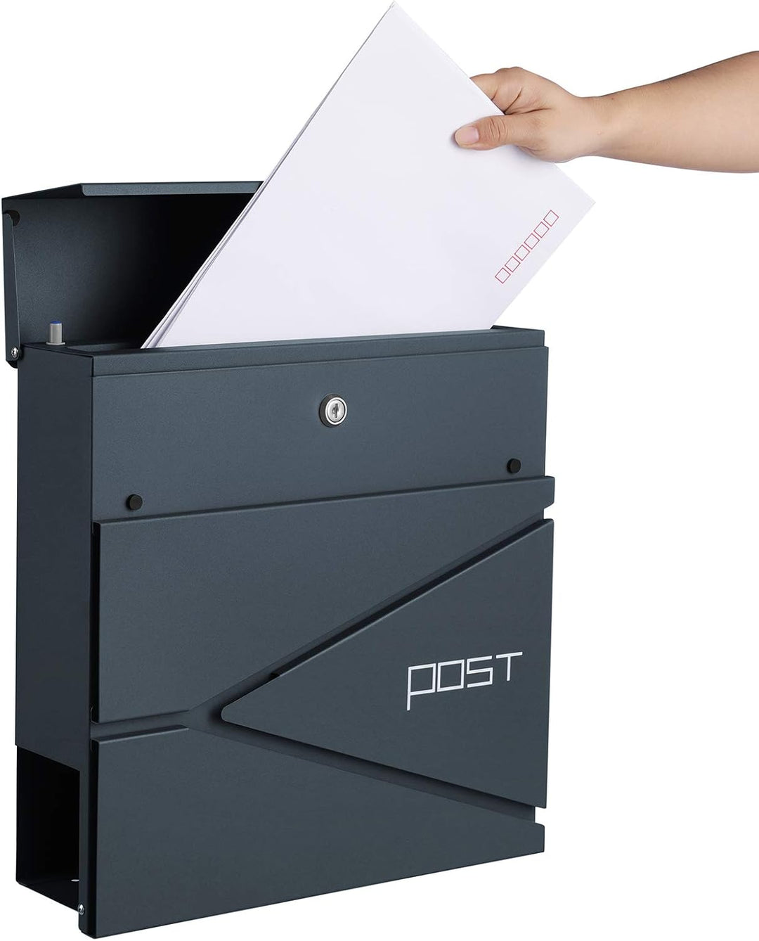 SONGMICS Briefkasten, Wandmontage, mit Zeitungshalter, Schlüssel, modernes Design, Grau Anthrazit GM