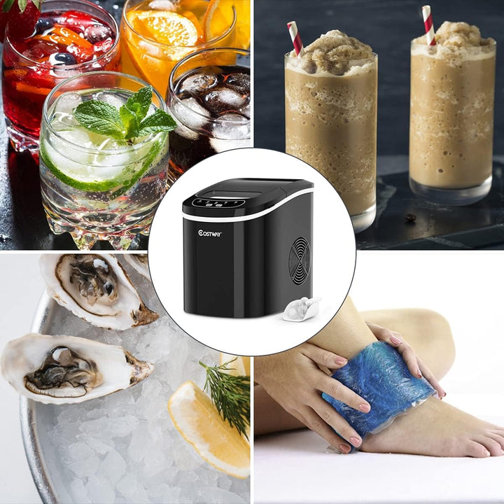 RELAX4LIFE Eiswürfelmaschine, Eismaschine mit Eiswürfelschaufel & Eiskorb, 12 kg in 24 Std, 9 Eiswür