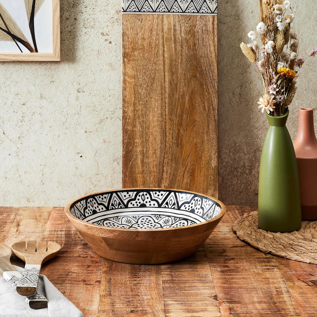 HOME DECO FACTORY, KA0568, Black Dune Mango Wood Salad Bowl, modern and elegant Design, ideal for Sa