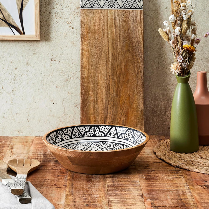 HOME DECO FACTORY, KA0568, Black Dune Mango Wood Salad Bowl, modern and elegant Design, ideal for Sa