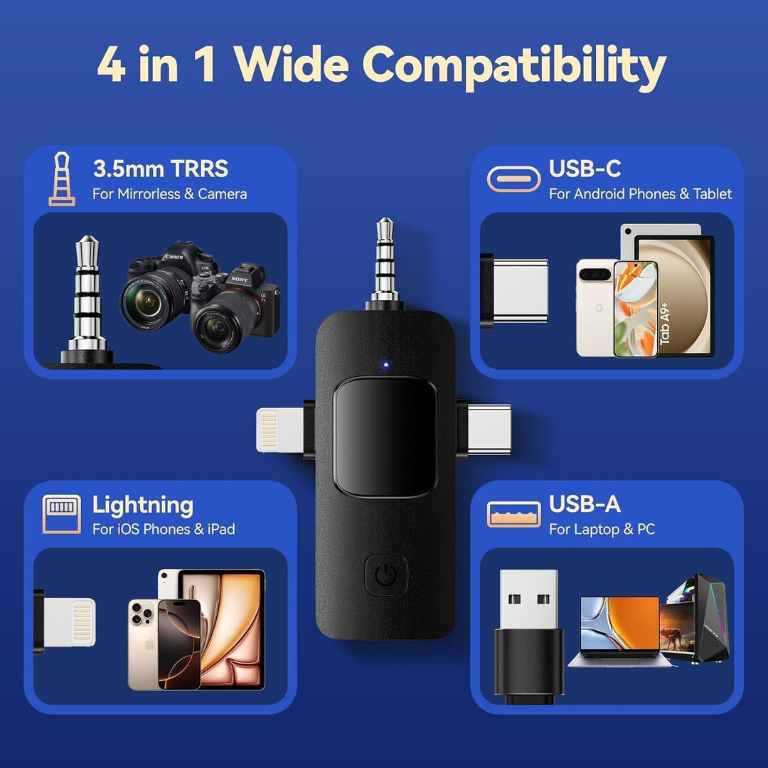 GlasFlength Lavalier Mini Mikrofon für iPhone Android Kamera Computer, 4 in 1 Kabellos Geräuschunter