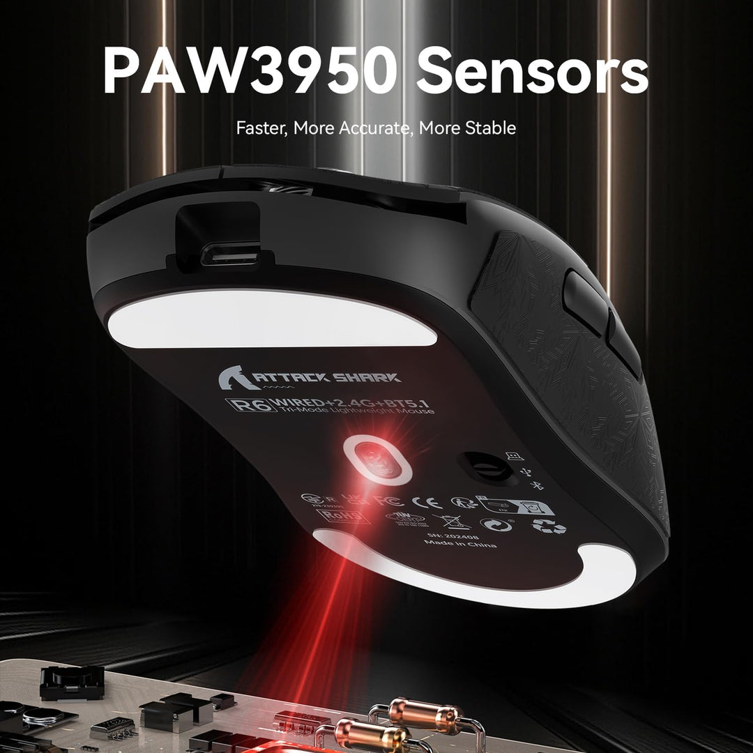 MAMBASNAKE x ATTACK SHARK R6 39g SUPERLIGHT Mouse with Grip Tape, PixArt PAW3950MAX Gaming Sensor, W