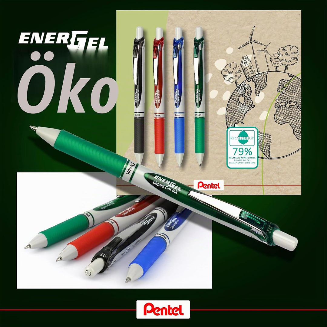 Pentel BL77E-CX EnerGel Eco Gel-Tintenroller mit Druckmechanik, gefertigt mit 79% recycelten Materia