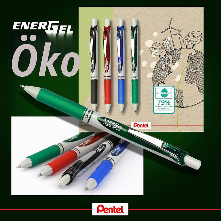Pentel BL77E-CX EnerGel Eco Gel-Tintenroller mit Druckmechanik, gefertigt mit 79% recycelten Materia