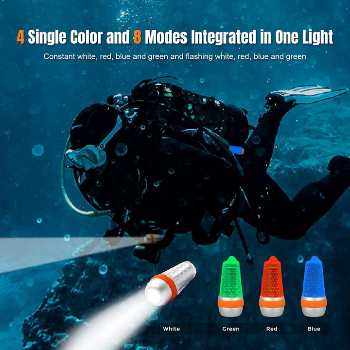 ORCATORCH SD03 Dive Beacon 4-Color-in-1 (Blau, Rot, Weiss, Grün) 8 Modi Tauchsignallicht mit Konstan