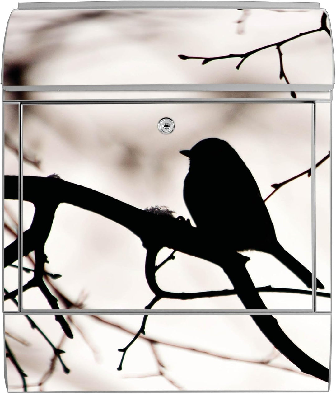 banjado® Design Briefkasten mit Motiv Früher Vogel 39x47x14cm &amp; 2 Schlüssel - Briefkasten Stahl Silb