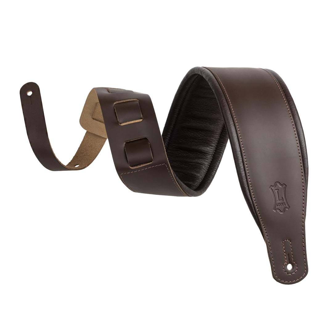 Levy's M26PD-DBR_DBR Gitarrengurt Top Grain Leather 3" - Bark Brown on Dark Brown Dunkelbraun, Dunke