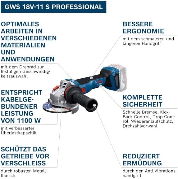 Bosch Professional 18V System Akku-Winkelschleifer GWS 18V-11 inkl. L-BOXX (ohne Akku/Ladegerät) Sch