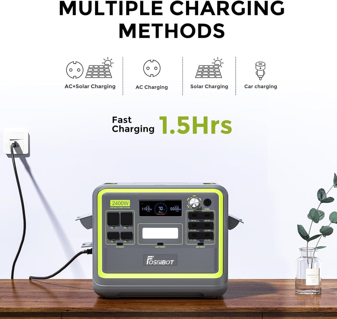 FOSSiBOT F2400 Tragbare Powerstation 2048Wh/640000mAh LiFePO4, 3x230V AC Outputs 2400W (4800W Peak)