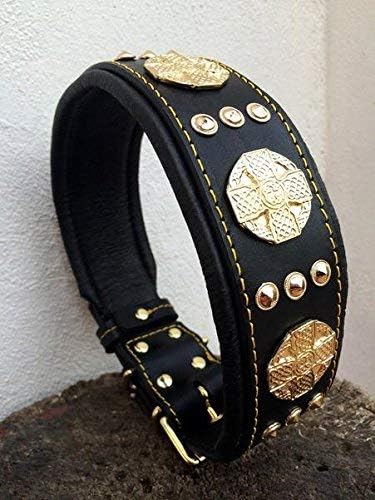 Bestia "Maximus'' Echtleder Hundehalsband für grosse Hunde. 100% Leder. Weich Gepolstert M- 42.5 bis