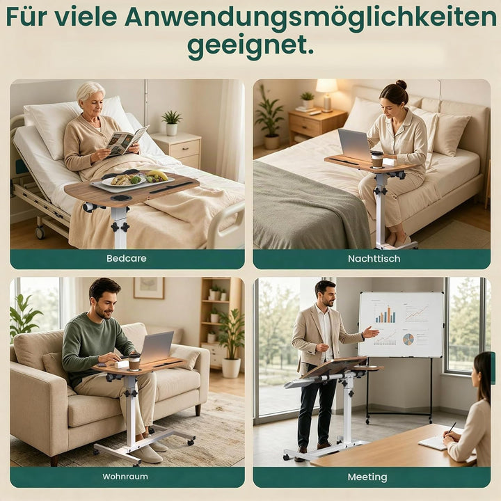 Soontrans Beistelltisch mit Rollen, Betttisch Klappbar 60×40cm, Laptoptisch Höhenverstellbar, Neigun