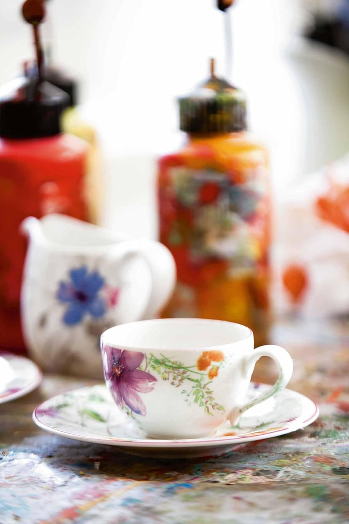 Villeroy & Boch Mariefleur Basic Kaffeetasse mit Untertasse, 250 ml, Kaffee-Set mit floralem Blumen-