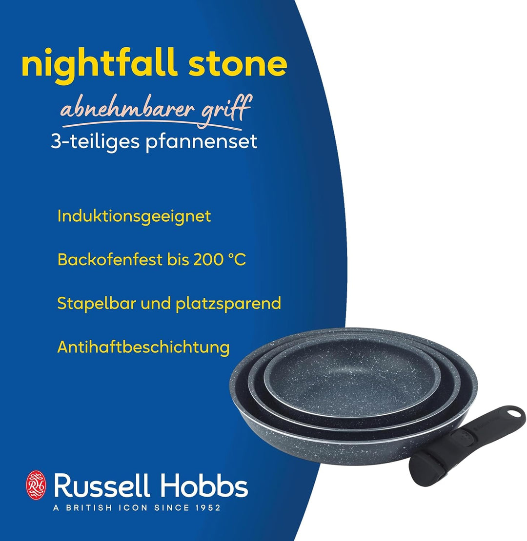 Russell Hobbs Nightfall Stone Pfannenset – Smart Clip Antihaftpfannen, 20, 24 & 28 cm, mit abnehmbar