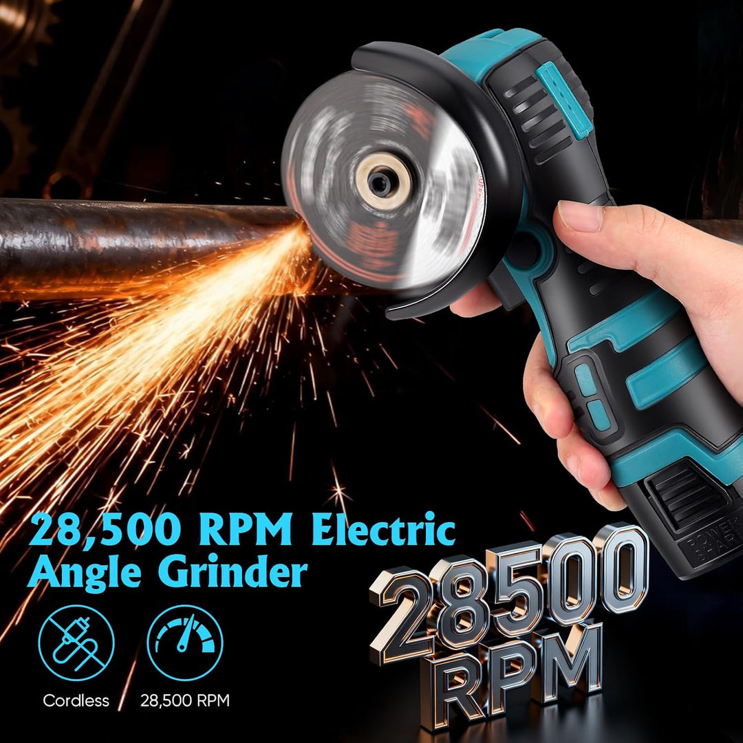 Mini Winkelschleifer, 28500RPM Bürstenloser Trennschleifer mit 2 x 2000mAh Akku &amp; 2 Trennscheiben, 2