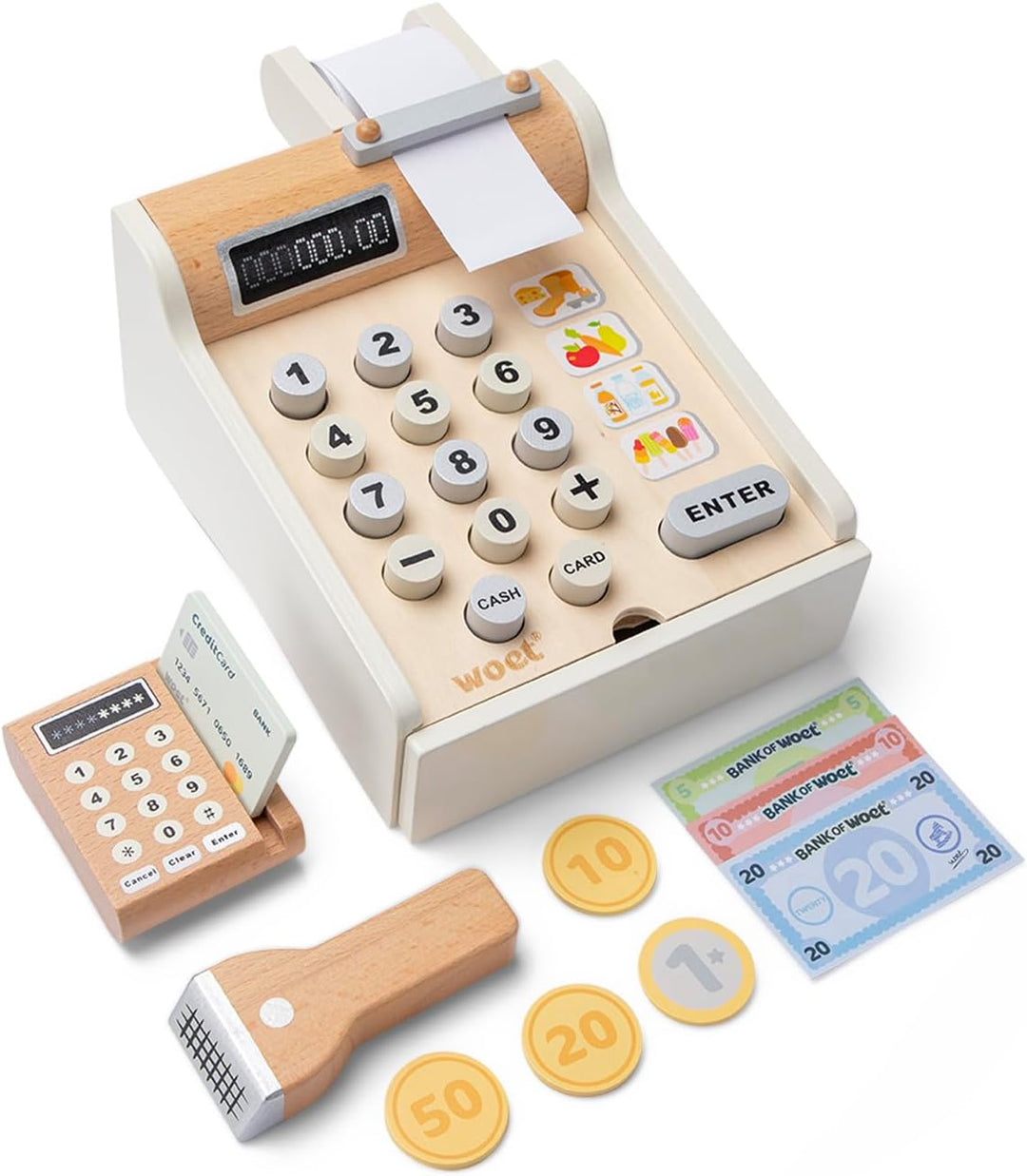 New Classic Toys 10651 Registrierkasse, inkl. Spielgeld, Scanner und Bankkarte, Zubehör für Kauflade