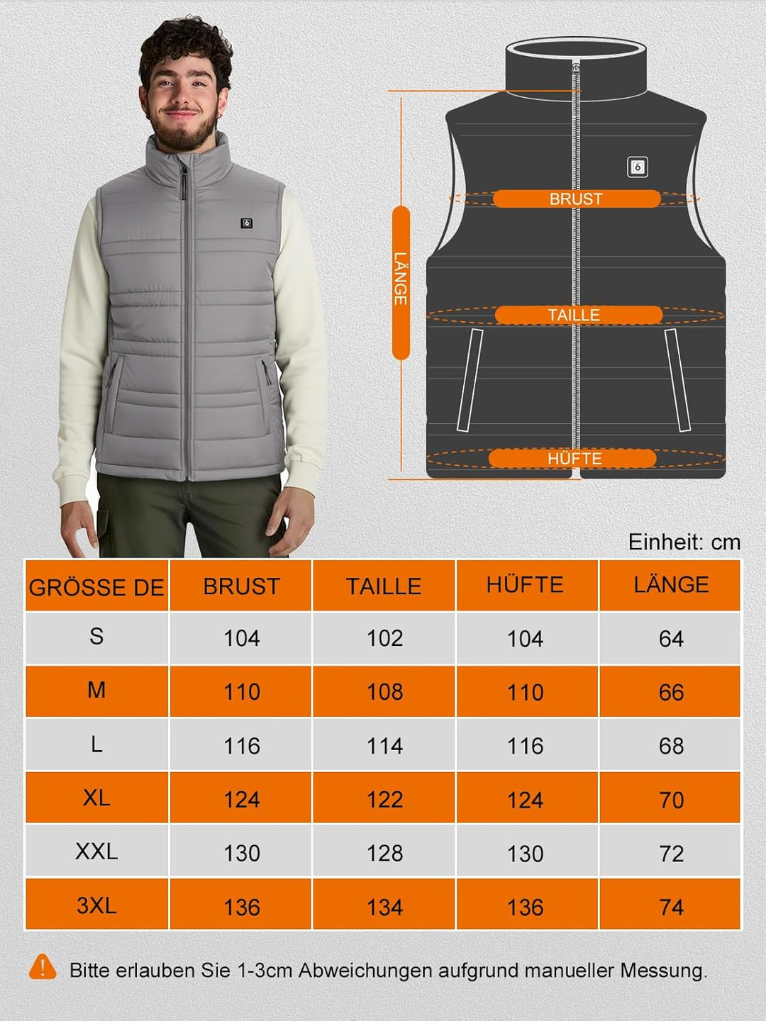 UNBON Beheizbare Weste, Heizweste Herren Damen, Beheizbare Jacke mit Powerbank 10000mAh USB, Beheizt